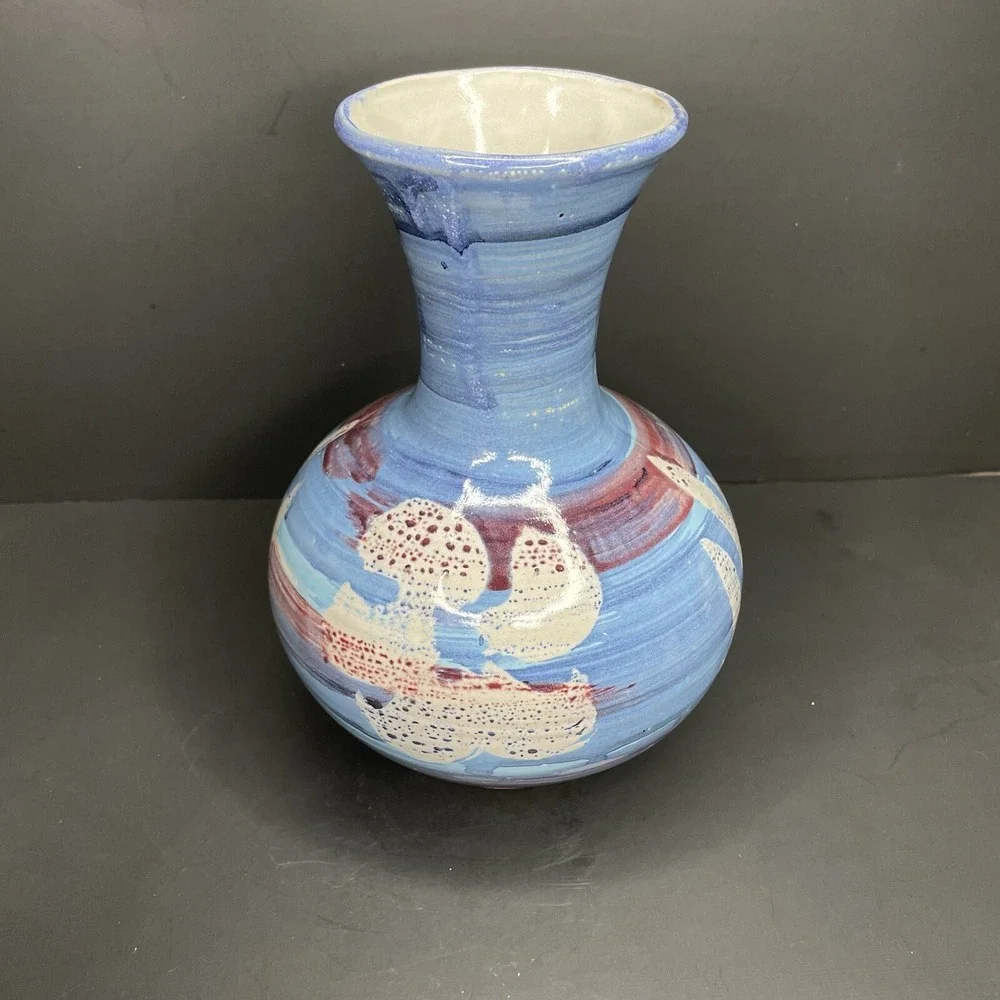 Vtg Stoneware Pottery Vase 9 1/2